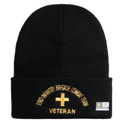 U.S. Army 33rd Infantry Brigade Combat Team Logo Embroidered 12 Inch Solid Knit Cuff Long Beanie Made in USA - Black OSFM