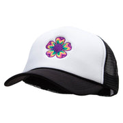 Retro Flower Embroidered Foam Panel Mesh Snapback