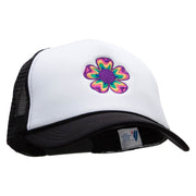 Retro Flower Embroidered Foam Panel Mesh Snapback