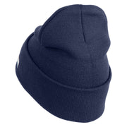 U.S. Army 33rd Infantry Brigade Combat Team Logo Embroidered 12 Inch Solid Knit Cuff Long Beanie Made in USA - Navy OSFM