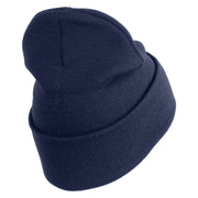 U.S. Army 33rd Infantry Brigade Combat Team Logo Embroidered 12 Inch Solid Knit Cuff Long Beanie Made in USA - Navy OSFM