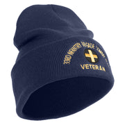 U.S. Army 33rd Infantry Brigade Combat Team Logo Embroidered 12 Inch Solid Knit Cuff Long Beanie Made in USA - Navy OSFM