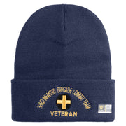 U.S. Army 33rd Infantry Brigade Combat Team Logo Embroidered 12 Inch Solid Knit Cuff Long Beanie Made in USA - Navy OSFM