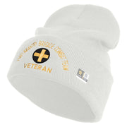 U.S. Army 33rd Infantry Brigade Combat Team Logo Embroidered 12 Inch Solid Knit Cuff Long Beanie Made in USA - White OSFM