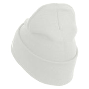 U.S. Army 33rd Infantry Brigade Combat Team Logo Embroidered 12 Inch Solid Knit Cuff Long Beanie Made in USA - White OSFM
