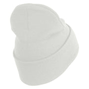 U.S. Army 33rd Infantry Brigade Combat Team Logo Embroidered 12 Inch Solid Knit Cuff Long Beanie Made in USA - White OSFM
