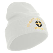 U.S. Army 33rd Infantry Brigade Combat Team Logo Embroidered 12 Inch Solid Knit Cuff Long Beanie Made in USA - White OSFM