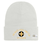 U.S. Army 33rd Infantry Brigade Combat Team Logo Embroidered 12 Inch Solid Knit Cuff Long Beanie Made in USA - White OSFM