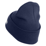 U.S. Army 34th Infantry Division Logo Embroidered 12 Inch Solid Knit Cuff Long Beanie Made in USA - Navy OSFM