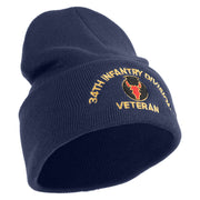 U.S. Army 34th Infantry Division Logo Embroidered 12 Inch Solid Knit Cuff Long Beanie Made in USA - Navy OSFM