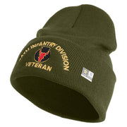 U.S. Army 34th Infantry Division Logo Embroidered 12 Inch Solid Knit Cuff Long Beanie Made in USA - Olive OSFM