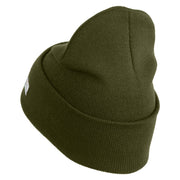 U.S. Army 34th Infantry Division Logo Embroidered 12 Inch Solid Knit Cuff Long Beanie Made in USA - Olive OSFM