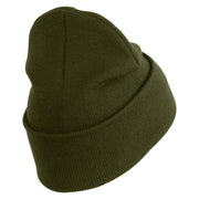 U.S. Army 34th Infantry Division Logo Embroidered 12 Inch Solid Knit Cuff Long Beanie Made in USA - Olive OSFM