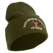 U.S. Army 34th Infantry Division Logo Embroidered 12 Inch Solid Knit Cuff Long Beanie Made in USA - Olive OSFM