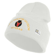 U.S. Army 34th Infantry Division Logo Embroidered 12 Inch Solid Knit Cuff Long Beanie Made in USA - White OSFM
