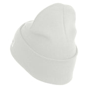U.S. Army 34th Infantry Division Logo Embroidered 12 Inch Solid Knit Cuff Long Beanie Made in USA - White OSFM