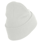 U.S. Army 34th Infantry Division Logo Embroidered 12 Inch Solid Knit Cuff Long Beanie Made in USA - White OSFM