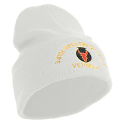 U.S. Army 34th Infantry Division Logo Embroidered 12 Inch Solid Knit Cuff Long Beanie Made in USA - White OSFM