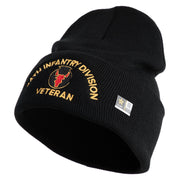 U.S. Army 34th Infantry Division Logo Embroidered 12 Inch Solid Knit Cuff Long Beanie Made in USA - Black OSFM