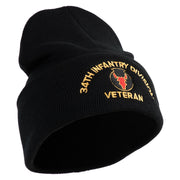U.S. Army 34th Infantry Division Logo Embroidered 12 Inch Solid Knit Cuff Long Beanie Made in USA - Black OSFM