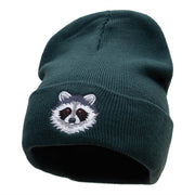 Racoon Face Embroidered 12 Inch Long Knitted Beanie