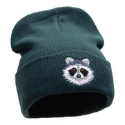 Racoon Face Embroidered 12 Inch Long Knitted Beanie