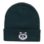 Racoon Face Embroidered 12 Inch Long Knitted Beanie