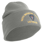 U.S. Army 36th Infantry Division Logo Embroidered 12 Inch Solid Knit Cuff Long Beanie Made in USA - Dk-Ash OSFM