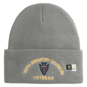 U.S. Army 36th Infantry Division Logo Embroidered 12 Inch Solid Knit Cuff Long Beanie Made in USA - Dk-Ash OSFM
