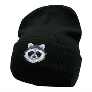 Racoon Face Embroidered 12 Inch Long Knitted Beanie