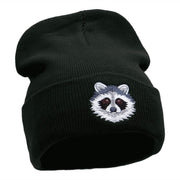 Racoon Face Embroidered 12 Inch Long Knitted Beanie