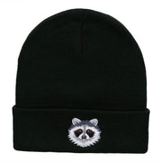 Racoon Face Embroidered 12 Inch Long Knitted Beanie