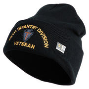 U.S. Army 36th Infantry Division Logo Embroidered 12 Inch Solid Knit Cuff Long Beanie Made in USA - Black OSFM