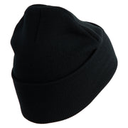 U.S. Army 36th Infantry Division Logo Embroidered 12 Inch Solid Knit Cuff Long Beanie Made in USA - Black OSFM