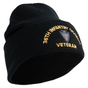 U.S. Army 36th Infantry Division Logo Embroidered 12 Inch Solid Knit Cuff Long Beanie Made in USA - Black OSFM