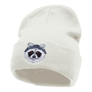 Racoon Face Embroidered 12 Inch Long Knitted Beanie