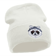 Racoon Face Embroidered 12 Inch Long Knitted Beanie