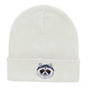 Racoon Face Embroidered 12 Inch Long Knitted Beanie