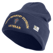 U.S. Army 36th Infantry Division Logo Embroidered 12 Inch Solid Knit Cuff Long Beanie Made in USA - Navy OSFM