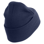 U.S. Army 36th Infantry Division Logo Embroidered 12 Inch Solid Knit Cuff Long Beanie Made in USA - Navy OSFM