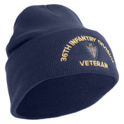 U.S. Army 36th Infantry Division Logo Embroidered 12 Inch Solid Knit Cuff Long Beanie Made in USA - Navy OSFM