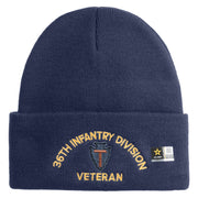 U.S. Army 36th Infantry Division Logo Embroidered 12 Inch Solid Knit Cuff Long Beanie Made in USA - Navy OSFM