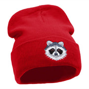 Racoon Face Embroidered 12 Inch Long Knitted Beanie