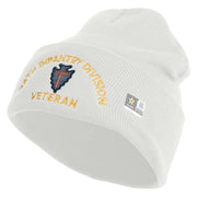 U.S. Army 36th Infantry Division Logo Embroidered 12 Inch Solid Knit Cuff Long Beanie Made in USA - White OSFM