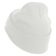 U.S. Army 36th Infantry Division Logo Embroidered 12 Inch Solid Knit Cuff Long Beanie Made in USA - White OSFM