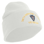 U.S. Army 36th Infantry Division Logo Embroidered 12 Inch Solid Knit Cuff Long Beanie Made in USA - White OSFM
