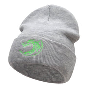 Dragon Outline Embroidered 12 Inch Long Knitted Beanie