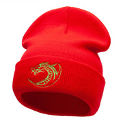 Dragon Outline Embroidered 12 Inch Long Knitted Beanie