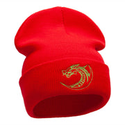 Dragon Outline Embroidered 12 Inch Long Knitted Beanie