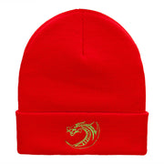 Dragon Outline Embroidered 12 Inch Long Knitted Beanie